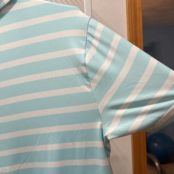 Under Armour Aqua and White Striped Polo - black logo - Picture 7 of 8